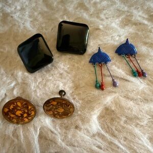 Three Pairs of Vintage Style Earrings - Black, Blue & Amber